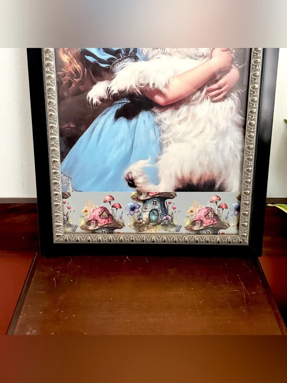Surreal Spooky Whimsical Girl w/ Dog Scary Canvas Art Print Vintage Framed 12x22